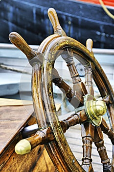 Old boat steering wheel