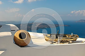 Old boat in Thira, Santorini island, Greece