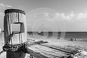 Old boat winch at Las Salinas beach in Cabo de Gata natural park