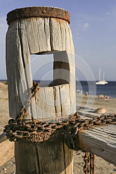 Old boat winch at Las Salinas beach in Cabo de Gata natural park