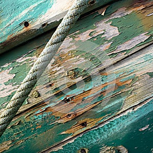 Old boat wooden hull, green