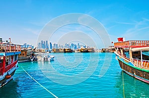 Old boats in Doha harbor, Qatar