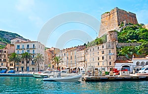 The old Bonifacio and Citadel from the harbor, Corsica, France