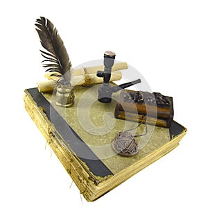 Old book with ancient objects