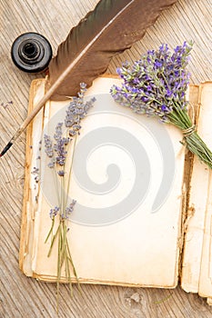 Old book with lavender flowers