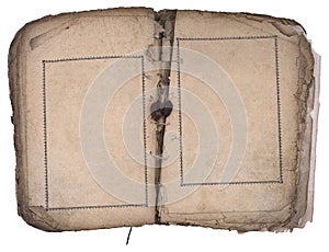 Old book open on both blank pages.