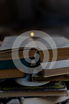Old books, antique books piling up