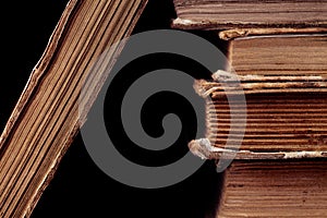 Old books on black background