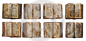 Old books collection isolated on transparent background.