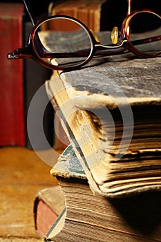 Old books and glasses