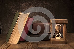 Old Books With Hourglass
