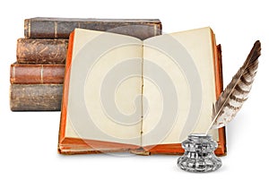 Old books and inkstand