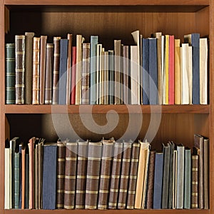 Old books in library shelf - square composition