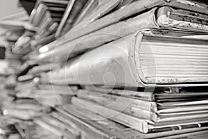 Books stack in a library