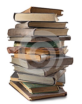 old books stacked one on top of another on a white background