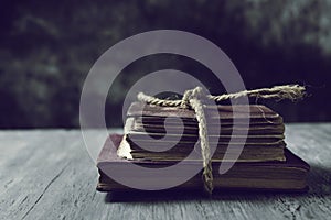 Old books tied with a string