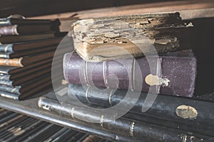 Old books in a vintage library