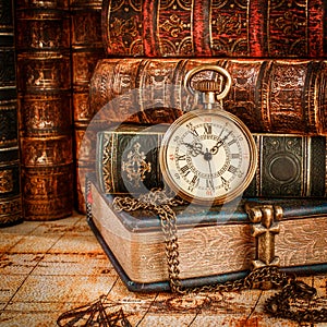 Old Books and Vintage pocket watch