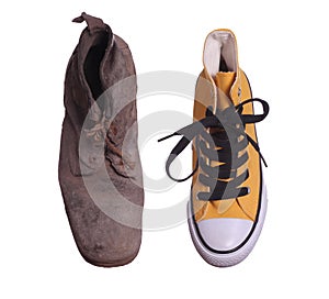 Old boot and sneaker