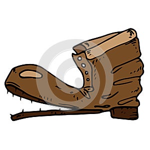 Old boot. Torn shoe. Vector illustration