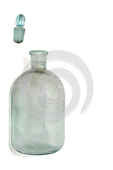 old bottle for volatile liquids, lab glass stopper. isolated