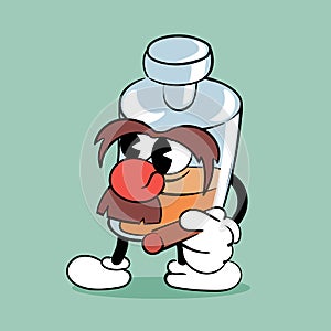 An old bottle of whiskey with a cigar. Vintage toons: funny character, vector illustration trendy classic retro cartoon