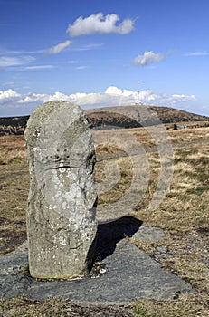 Old Boundary Stone in Jeseniky Mountains