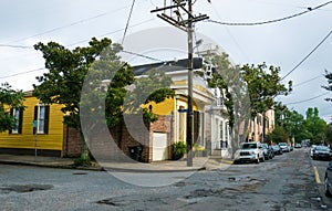 Old Bourbon Street, New Orleans, Louisiana. Old houses in the French Quarter of New Orleans