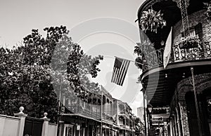 Old Bourbon Street, New Orleans, Louisiana. Old houses in the French Quarter of New Orleans