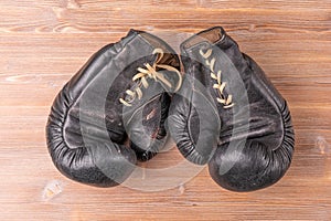 Old boxing gloves made of genuine leather.