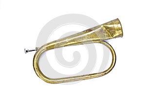 Old brass bugle isolated