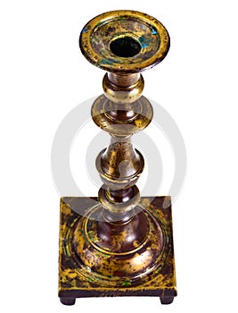 Old Brass Candlestick on a White Background