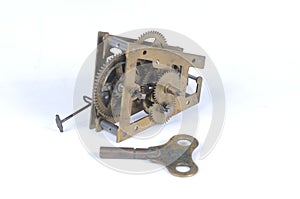 Old brass clock mechanism
