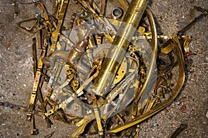 Old brass elements plumbing in recycling. Recycling of non-ferrous scrap