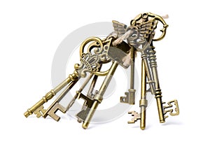 Old brass key against