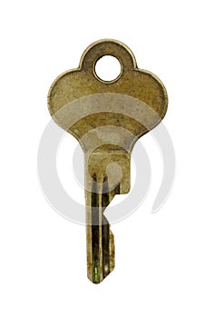Old Brass Key Isolated on White Background