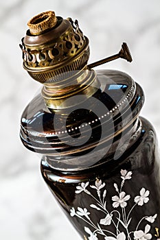 Old Brass Oil Lamp With Floral Motif without Glass Lid