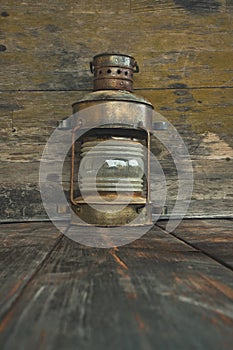 Old brass sailor lantern. Decorative element