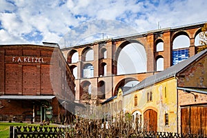 Old bread factory and the arch bridge Goeltzschtalbruecke Netzs