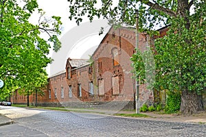 Old brick building of German construction on Pervomayskaya Street. Sovetsk, Kaliningrad region