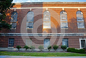 Old brick building at sunset