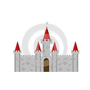 Old brick castle with red towers in vector