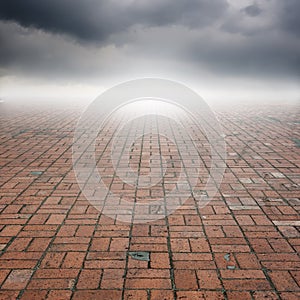 Old brick floor and rainclouds for background