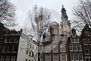 old brick houses and church (zuiderkerk) - amsterdam - netherlands