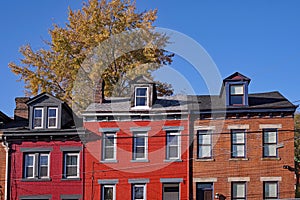 Old brick houses with dormer windows