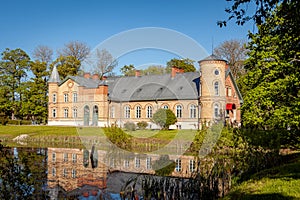 Old brick manor house in Lasila. Estonia, Baltic states.