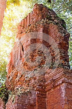 Old Brick Pagoda The art of Buddhist temple decoration in Siem Reap, Cambodia, Southeast Asia