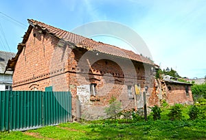 Old brick shed of German construction. Slavinsk village, Kaliningrad region