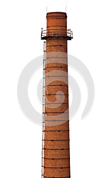 Old brick smokestack on white photo