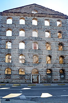 Old brick and stone walls, the ruins of buildings. Background.